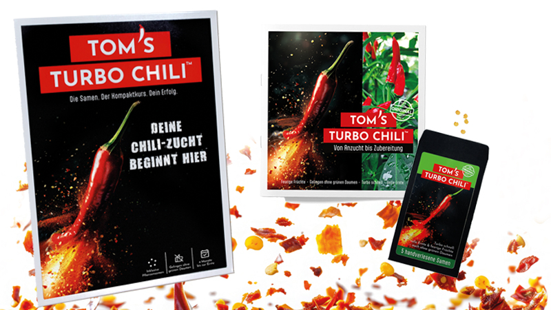 Tom’s Turbo Chili Starterset enthält handverlesene Chili-Samen und ein liebevoll gestaltetes Booklet mit Tipps und Fun Facts. Das Geschenk, das wächst – 100 % handmade aus Köln und über Amazon erhältlich.